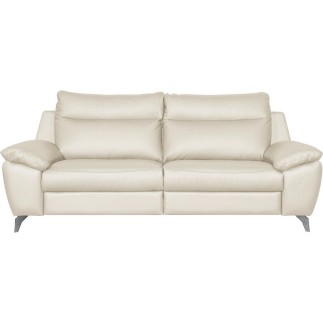 Canapé taille 2 places avec 2 relax en 100% tout cuir épais de luxe italien avec 2 relax électriques, PERINI, blanc cassé