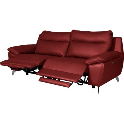 Canapé taille 2 places avec 2 relax en 100% tout cuir épais de luxe italien avec 2 relax électriques, PERINI, rouge foncé