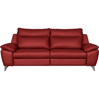 Canapé taille 2 places avec 2 relax en 100% tout cuir épais de luxe italien avec 2 relax électriques, PERINI, rouge foncé