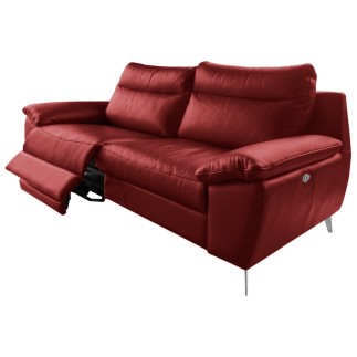 Canapé taille 2 places avec 2 relax en 100% tout cuir épais de luxe italien avec 2 relax électriques, PERINI, rouge foncé