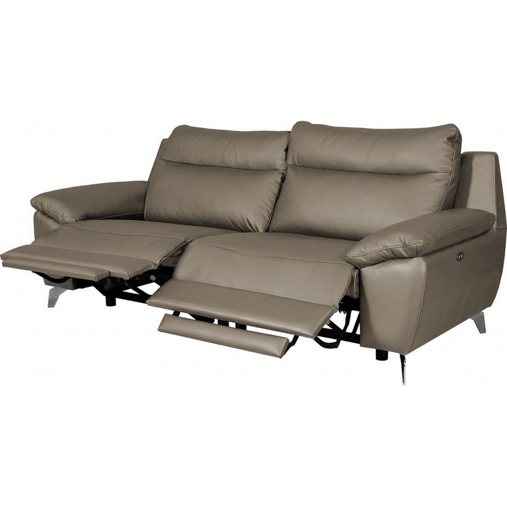 Canapé taille 2 places avec 2 relax en 100% tout cuir épais de luxe italien avec 2 relax électriques, PERINI, taupe