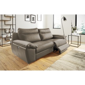 Canapé taille 2 places avec 2 relax en 100% tout cuir épais de luxe italien avec 2 relax électriques, PERINI, taupe