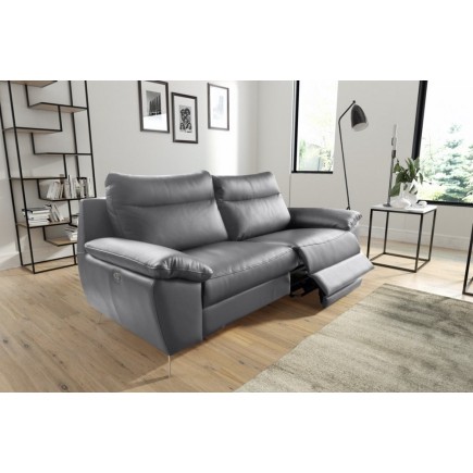 Canapé taille 2 places avec 2 relax en 100% tout cuir épais de luxe italien avec 2 relax électriques, PERINI, gris