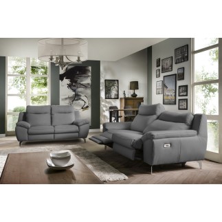 Canapé taille 2 places avec 2 relax en 100% tout cuir épais de luxe italien avec 2 relax électriques, PERINI, gris