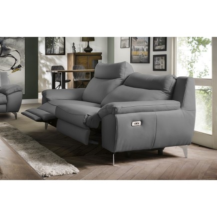 Canapé taille 3 places avec 2 relax en 100% tout cuir épais de luxe italien avec 2 relax électriques, PERINI, gris