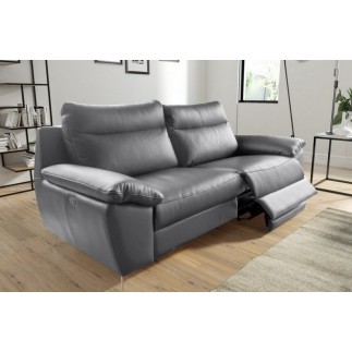 Canapé taille 3 places avec 2 relax en 100% tout cuir épais de luxe italien avec 2 relax électriques, PERINI, gris