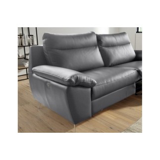 Canapé taille 3 places avec 2 relax en 100% tout cuir épais de luxe italien avec 2 relax électriques, PERINI, gris