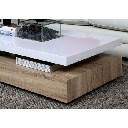 Table basse design, dessus en bois laqué blanc MARTENS