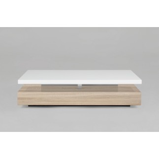 Table basse design, dessus en bois laqué blanc MARTENS