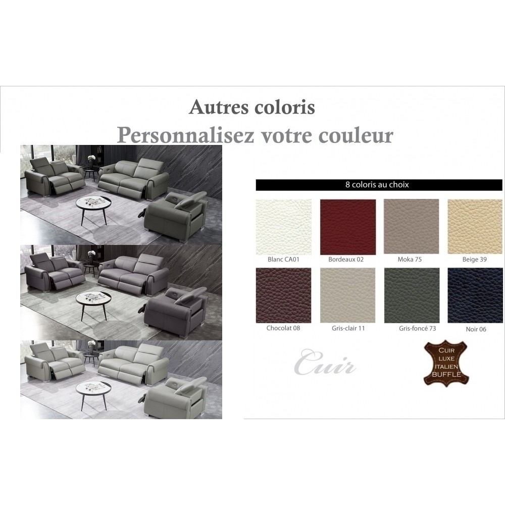 Ensemble avec 5 relax électriques; Canapé 3 places et 2 places et fauteuil 1 place en cuir EPAIS italien buffle TOPRELAX, , coul Ensemble avec 5 relax électriques; Canapé 3 places et 2 places et fauteuil 1 place en cuir EPAIS italien buffle TOPRELAX, , coul