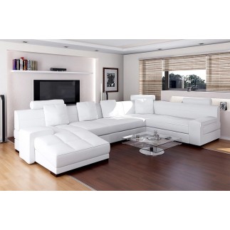 Canapé d'angle en cuir italien 8 places, VENESIA, blanc, angle droit