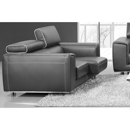 Ensemble Canapé 3 places et 2 places en cuir italien buffle MILANO, noir avec leseret blanc