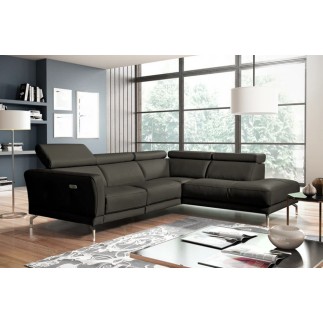 Canapé d'angle relax en 100% tout cuir épais de luxe italien avec relax électrique, 5/6 places DALI, anthracite, angle droit