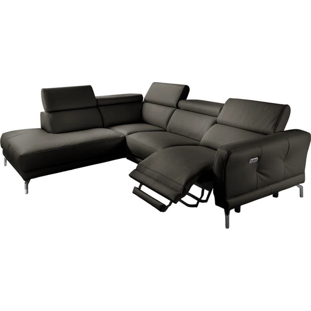 - Canapé d'angle relax en 100% tout cuir épais de luxe italien avec relax électrique, 5/6 places DALI, anthracite, angle gauche