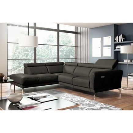 - Canapé d'angle relax en 100% tout cuir épais de luxe italien avec relax électrique, 5/6 places DALI, anthracite, angle gauche