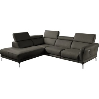 - Canapé d'angle relax en 100% tout cuir épais de luxe italien avec relax électrique, 5/6 places DALI, anthracite, angle gauche