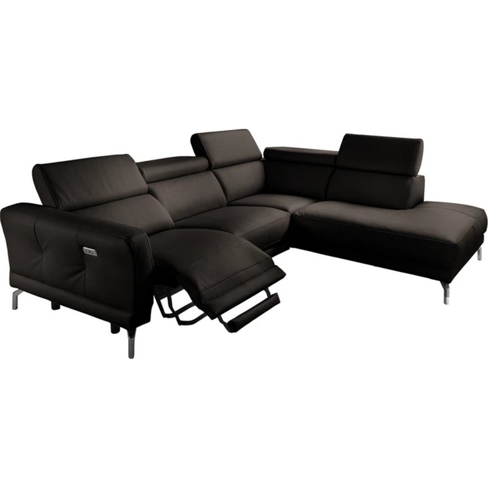Canapé d'angle relax en 100% tout cuir épais de luxe italien avec relax électrique, 5/6 places DALI, chocolat, angle droit