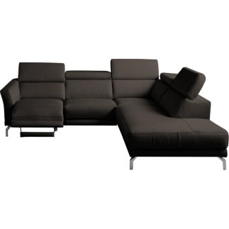 Canapé d'angle relax en 100% tout cuir épais de luxe italien avec relax électrique, 5/6 places DALI, chocolat, angle droit