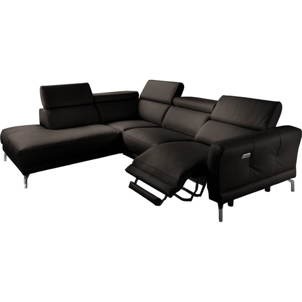 Canapé d'angle relax en 100% tout cuir épais de luxe italien avec relax électrique, 5/6 places DALI, chocolat, angle gauche