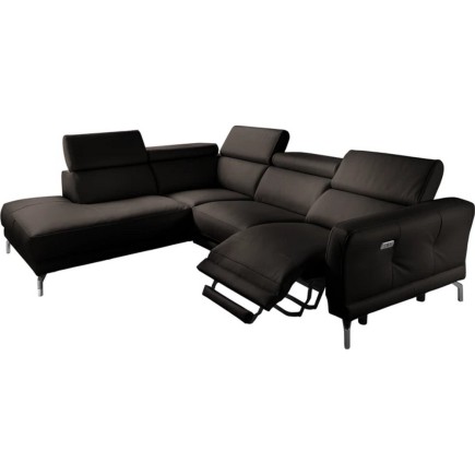Canapé d'angle relax en 100% tout cuir épais de luxe italien avec relax électrique, 5/6 places DALI, chocolat, angle gauche