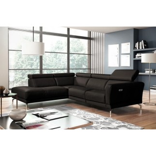 Canapé d'angle relax en 100% tout cuir épais de luxe italien avec relax électrique, 5/6 places DALI, chocolat, angle gauche