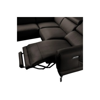 Canapé d'angle relax en 100% tout cuir épais de luxe italien avec relax électrique, 5/6 places DALI, chocolat, angle gauche