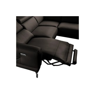 Canapé d'angle relax en 100% tout cuir épais de luxe italien avec relax électrique, 5/6 places DALI, chocolat, angle gauche