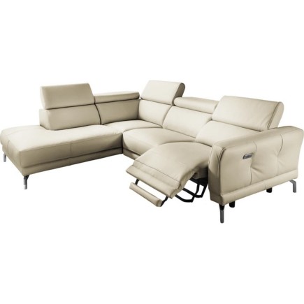 - Canapé d'angle relax en 100% tout cuir épais de luxe italien avec relax électrique, 5/6 places DALI, blanc cassé, angle gauche