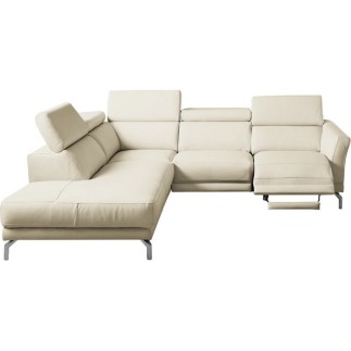- Canapé d'angle relax en 100% tout cuir épais de luxe italien avec relax électrique, 5/6 places DALI, blanc cassé, angle gauche
