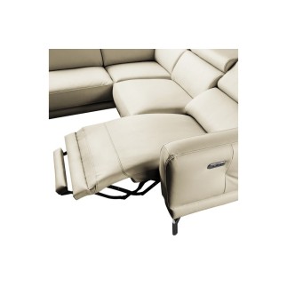 - Canapé d'angle relax en 100% tout cuir épais de luxe italien avec relax électrique, 5/6 places DALI, blanc cassé, angle gauche