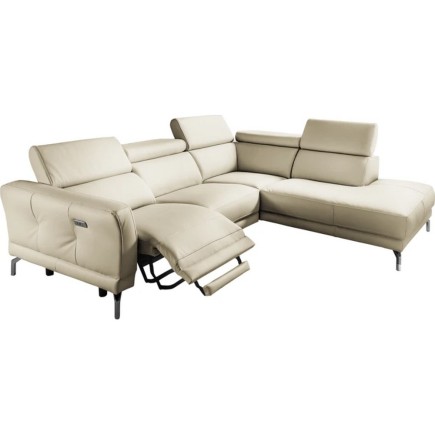 Canapé d'angle relax en 100% tout cuir épais de luxe italien avec relax électrique, 5/6 places DALI, blanc cassé, angle droit
