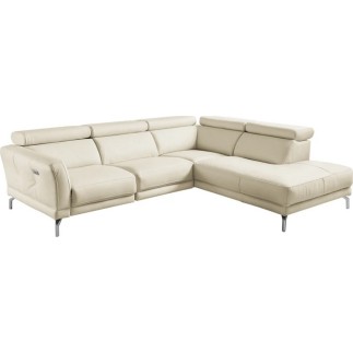 Canapé d'angle relax en 100% tout cuir épais de luxe italien avec relax électrique, 5/6 places DALI, blanc cassé, angle droit