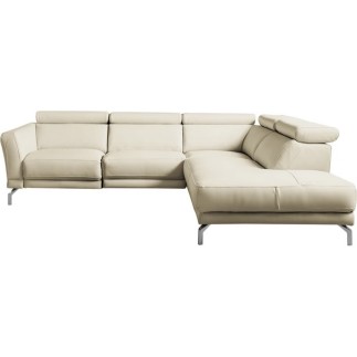 Canapé d'angle relax en 100% tout cuir épais de luxe italien avec relax électrique, 5/6 places DALI, blanc cassé, angle droit