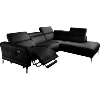 Canapé d'angle relax en 100% tout cuir épais de luxe italien avec relax électrique, 5/6 places DALI, noir, angle droit