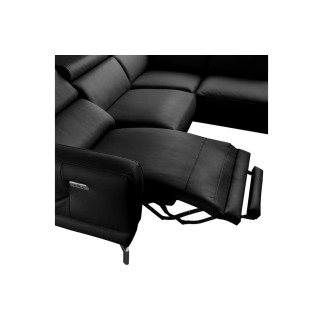 Canapé d'angle relax en 100% tout cuir épais de luxe italien avec relax électrique, 5/6 places DALI, noir, angle droit