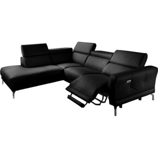 - Canapé d'angle relax en 100% tout cuir épais de luxe italien avec relax électrique, 5/6 places DALI, noir, angle gauche