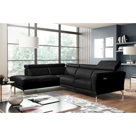 - Canapé d'angle relax en 100% tout cuir épais de luxe italien avec relax électrique, 5/6 places DALI, noir, angle gauche