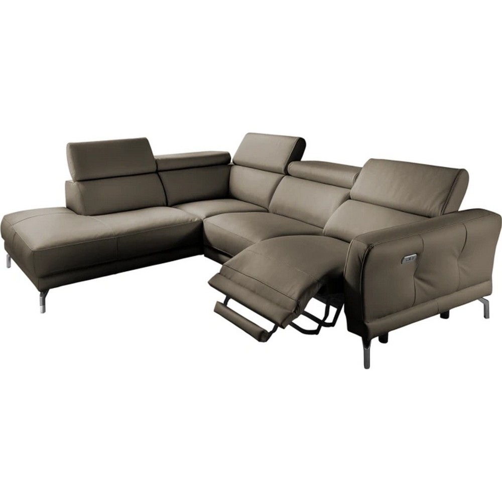 Canapé d'angle relax en 100% tout cuir épais de luxe italien avec relax électrique, 5/6 places DALI, taupe, angle gauche