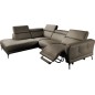 Canapé d'angle relax en 100% tout cuir épais de luxe italien avec relax électrique, 5/6 places DALI, taupe, angle gauche