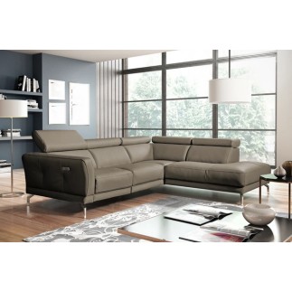 Canapé d'angle relax en 100% tout cuir épais de luxe italien avec relax électrique, 5/6 places DALI, taupe, angle droit