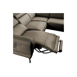 Canapé d'angle relax en 100% tout cuir épais de luxe italien avec relax électrique, 5/6 places DALI, taupe, angle droit