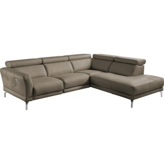 Canapé d'angle relax en 100% tout cuir épais de luxe italien avec relax électrique, 5/6 places DALI, taupe, angle droit