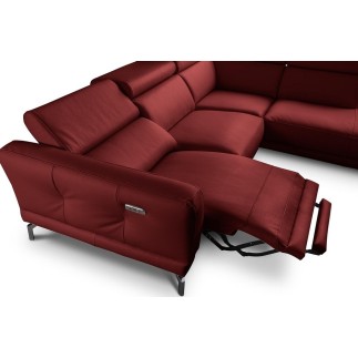 Canapé d'angle relax en 100% tout cuir épais de luxe italien avec relax électrique, 5/6 places DALI, rouge foncé, angle droit