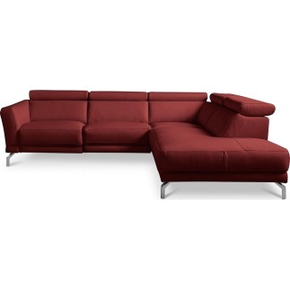 Canapé d'angle relax en 100% tout cuir épais de luxe italien avec relax électrique, 5/6 places DALI, rouge foncé, angle droit