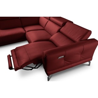 Canapé d'angle relax en 100% tout cuir épais de luxe italien avec relax électrique, 5/6 places DALI, rouge foncé, angle gauche