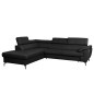 - Canapé d'angle convertible en cuir italien de luxe 5/6 places FINLANDE avec coffre, noir, angle gauche