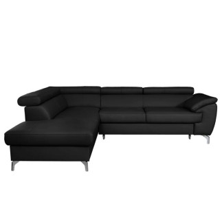 - Canapé d'angle convertible en cuir italien de luxe 5/6 places FINLANDE avec coffre, noir, angle gauche