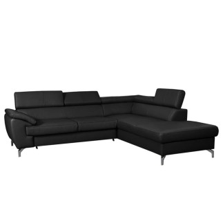 Canapé d'angle convertible en cuir italien de luxe 5/6 places FINLANDE avec coffre, noir, angle droit