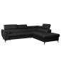 Canapé d'angle convertible en cuir italien de luxe 5/6 places FINLANDE avec coffre, noir, angle droit