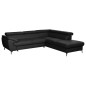 Canapé d'angle convertible en cuir italien de luxe 5/6 places FINLANDE avec coffre, noir, angle droit